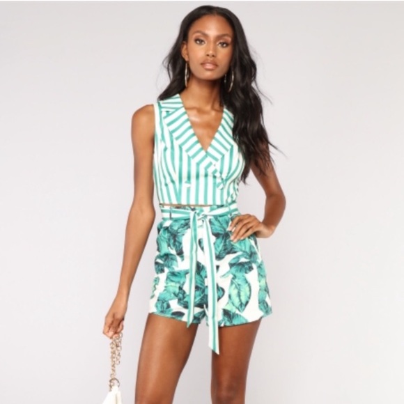 Fashion Nova Pants - 3/$30 Green Tropical Fashion Nova Romper